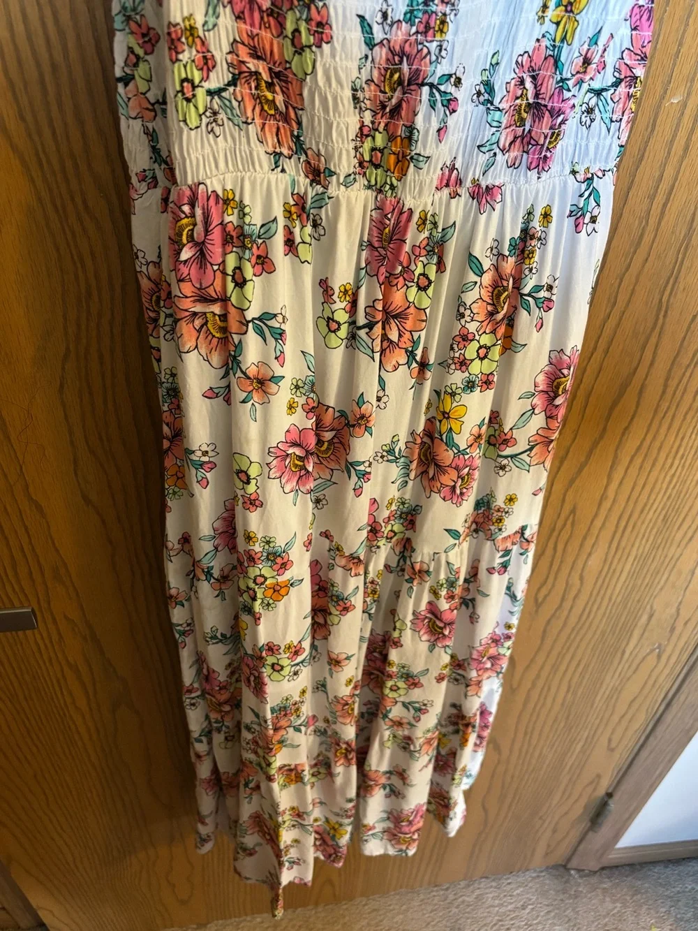 Justice White Dress with Bright Pink & Green Florals Print